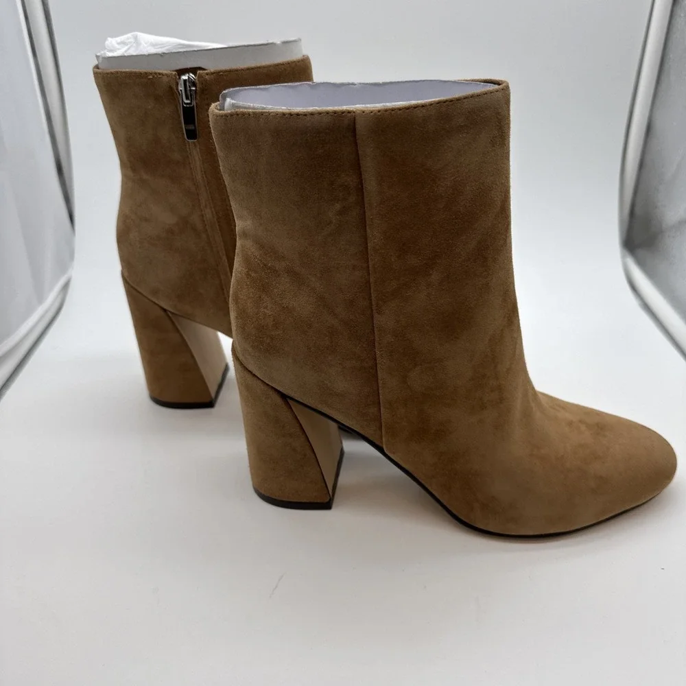 Nine West Wynast Tan Suede Ankle Boot Woman's SZ 8.5M Side Zip Block 4